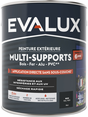 Peinture extérieure Satin multi supports 2,5 L noir - Evalux - Brico Dépôt