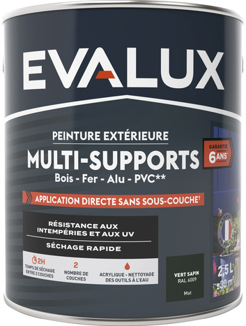 Peinture extérieure Satin multi supports 2,5 L vert sapin - Evalux - Brico Dépôt