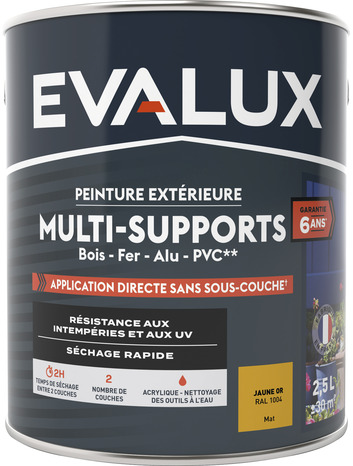 Peinture extérieure Satin multi supports 2,5 L jaune d'or - Evalux - Brico Dépôt