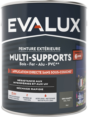 Peinture extérieure satin multi supports 2,5 L gris quartz - Evalux - Brico Dépôt