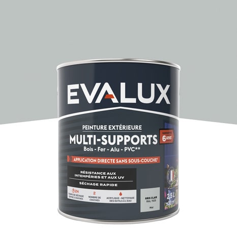Peinture extérieure Satin multi supports 2,5 L gris clair - Evalux - Brico Dépôt