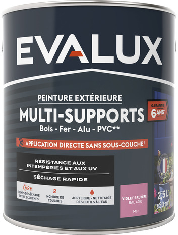 Peinture extérieure Satin multi supports 2,5 L bruyère - Evalux - Brico Dépôt