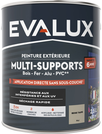 Peinture extérieure Satin multi supports 2,5 L beige taupe - Evalux - Brico Dépôt