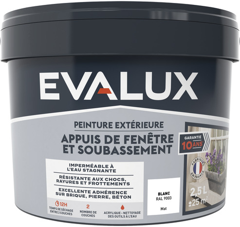 Peinture extérieure appuis fenêtre 2,5 L blanc mat - Evalux - Brico Dépôt