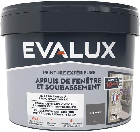 Peinture extérieure appuis fenêtre 2,5 L gris foncé mat - Evalux - Brico Dépôt