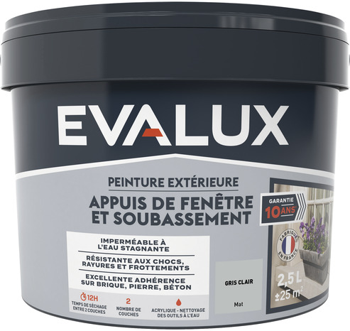 Peinture extérieure appuis fenêtre 2,5 L gris clair mat - Evalux - Brico Dépôt