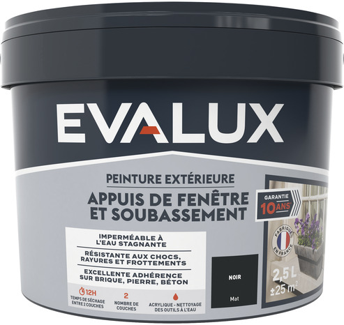 Peinture extérieure appuis fenêtre 2,5 L noir mat - Evalux - Brico Dépôt