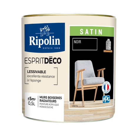 Peinture mur intérieur Satin 0,5 L Noir - Ripolin - Brico Dépôt