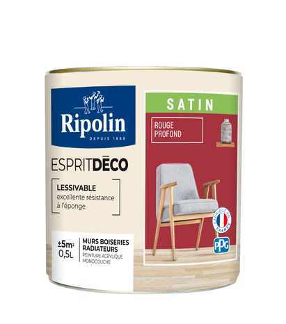 Peinture mur intérieur Satin 0,5 L Rouge profond - Ripolin - Brico Dépôt