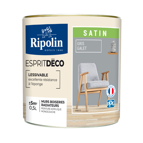 Peinture mur intérieur Satin 0,5 L Gris galet - Ripolin - Brico Dépôt