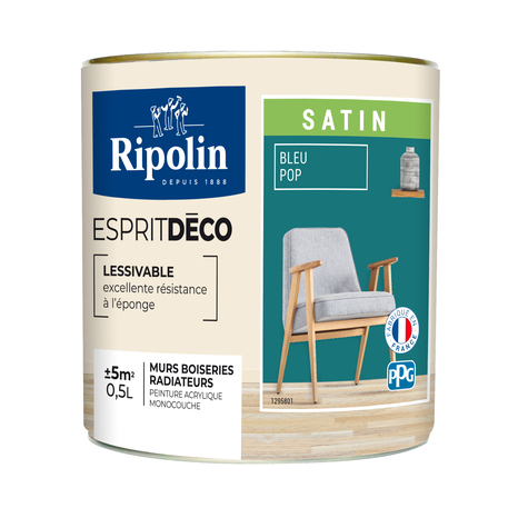Peinture mur intérieur Satin 0,5 L Bleu pop - Ripolin - Brico Dépôt