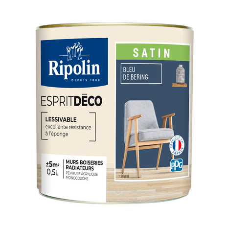Peinture mur intérieur Satin 0,5 L Bleu de bering - Ripolin - Brico Dépôt