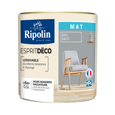 Peinture mur intérieur Mat 0,5 L Gris galet - Ripolin - Brico Dépôt