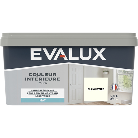 Peinture mur intérieur Mat 2,5 L Blanc ivoire - Evalux - Brico Dépôt