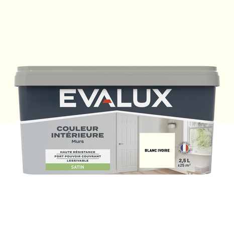 Peinture mur intérieur Satin 2,5 L Blanc ivoire - Evalux - Brico Dépôt