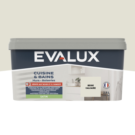 Peinture salle de bain et cuisine Satin 2,5 L Beige calcaire - Evalux - Brico Dépôt