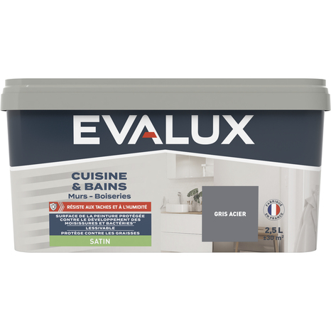 Peinture salle de bain et cuisine Satin 2,5 L Gris acier - Evalux - Brico Dépôt