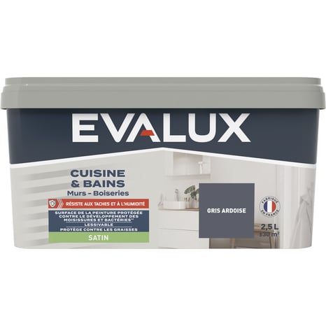 Peinture salle de bain et cuisine Satin 2,5 L Gris ardoise - Evalux - Brico Dépôt
