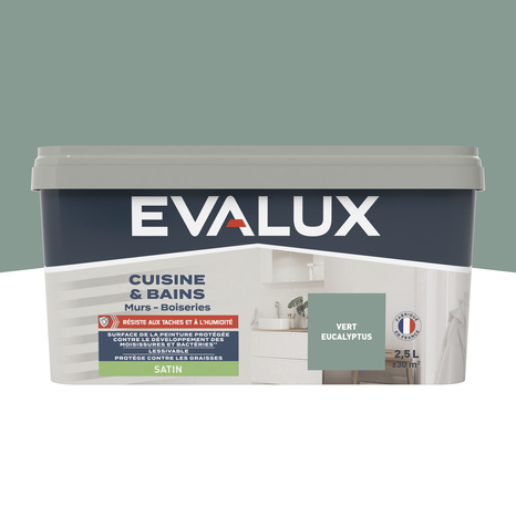 Peinture salle de bain et cuisine Satin 2,5 L Vert - Evalux - Brico Dépôt
