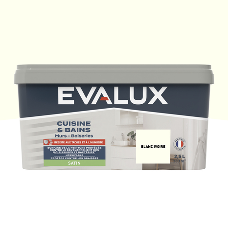 Peinture salle de bain et cuisine Satin 2,5 L Blanc ivoire - Evalux - Brico Dépôt