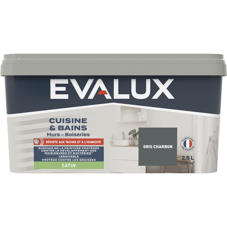 Peinture salle de bain et cuisine Satin 2,5 L Gris charbon - Evalux - Brico Dépôt