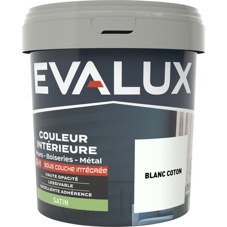 Peinture mur intérieur 2 en 1 Satin 0,75 L Blanc coton - Evalux - Brico Dépôt