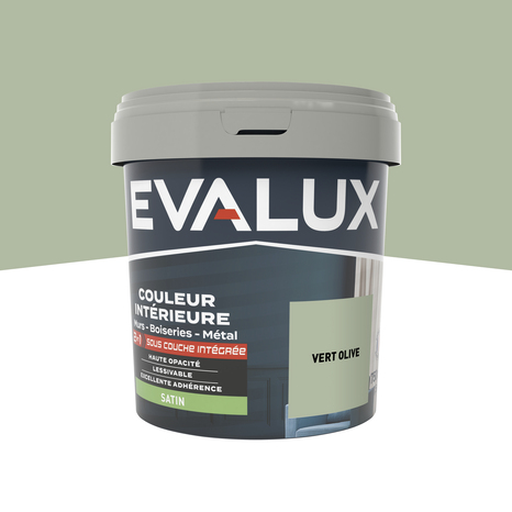 Peinture mur intérieur 2 en 1 Satin 0,75 L Vert olive - Evalux - Brico Dépôt