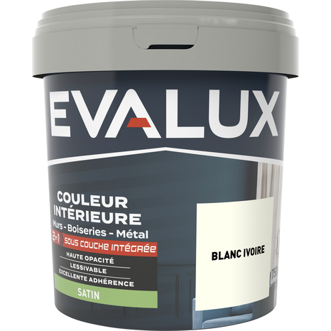 Peinture mur intérieur 2 en 1 Satin 0,75 L Blanc ivoire - Evalux - Brico Dépôt