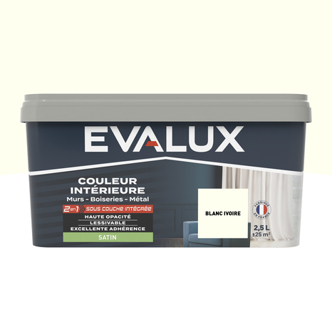 Peinture mur intérieur 2 en 1 Satin 2,5 L Blanc ivoire - Evalux - Brico Dépôt