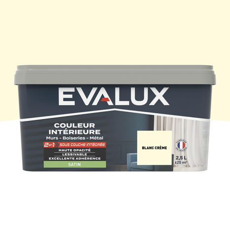 Peinture mur intérieur 2 en 1 Satin 2,5 L Blanc crème - Evalux - Brico Dépôt