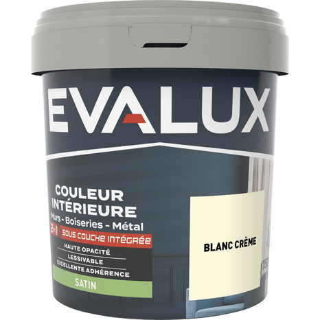 Peinture mur intérieur 2 en 1 Satin 0,75 L Blanc crème - Evalux - Brico Dépôt