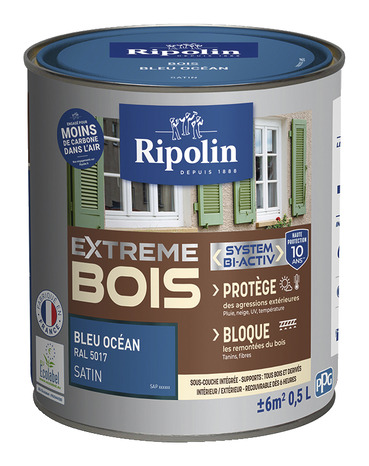Peinture bois intérieur et extérieur satin 0,5 L  bleu ocean - Ripolin - Brico Dépôt