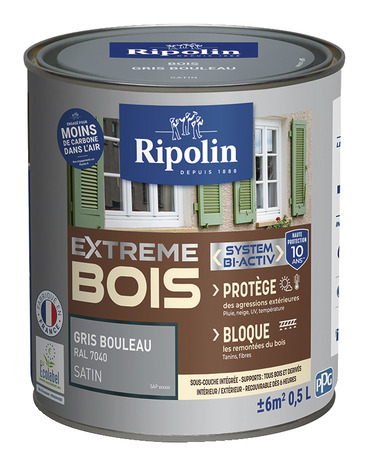 Peinture bois intérieur et extérieur satin 0,5 L gris bouleau - Ripolin - Brico Dépôt