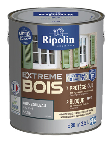 Peinture bois intérieur et extérieur satin 2,5 L gris bouleau - Ripolin - Brico Dépôt