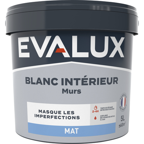 Peinture Blanche intérieure, murs Mat 5 L - Evalux - Brico Dépôt
