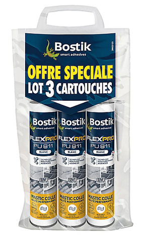 Lot de 3 Mastic-Colle flexpro PU 811 Blanc - 300ml - Bostik - Brico Dépôt