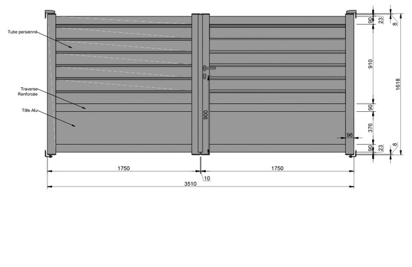 Portail battant aluminium "cortes" gris - 3,5 m - Brico Dépôt