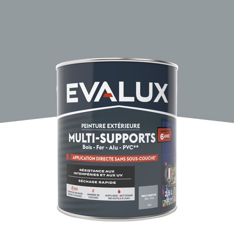 Peinture extérieure Satin multi supports 2,5 L gris fenêtre - Evalux - Brico Dépôt