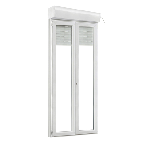 Porte-fenêtre PVC blanc 2 vantaux + volet roulant H.215 x l.140 cm - GoodHome - Brico Dépôt