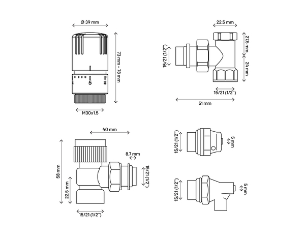 Kit thermostatique complet pour radiateur en laiton nickelé - 15x21 - Bodner - Brico Dépôt