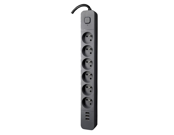 Bloc multiprise avec interrupteur gris/noir - 6 prises + 3 USB - 2 m - Brico Dépôt