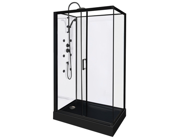 Cabine de douche hydromassante noire et blanche - L. 120 x l. 80 x H. 225 cm - Brico Dépôt