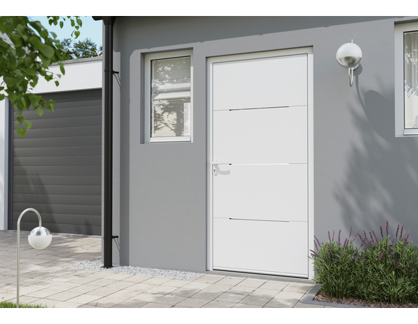 Porte d'entrée aluminium blanc "Mahe" H. 215 x l. 90 droite - Geom - Brico Dépôt