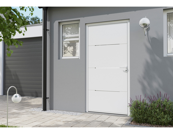 Porte d'entrée aluminium blanc "Mahe" H. 215 x l. 90 gauche - Geom - Brico Dépôt