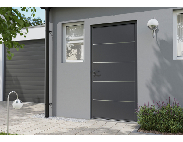 Porte d'entrée aluminium gris "Loras" H. 215 x l. 90 droite - Geom - Brico Dépôt