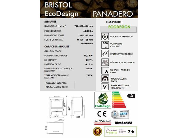 Poêle à bois "Bristol" EcoDesign - Panadero - Brico Dépôt