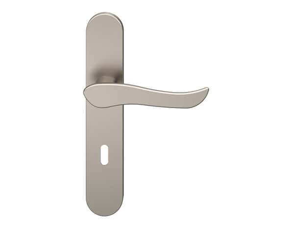 Poignée de porte "Arcles" avec trou pour clé - Effet nickel - Entraxe adaptable 165-195 mm - Cooke and Lewis - Brico Dépôt