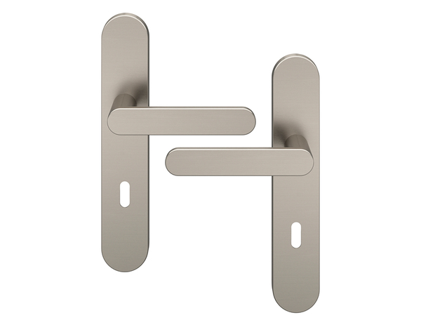 Poignée de porte "Marick" avec trou pour clé - Effet nickel - Entraxe adaptable 165-195 mm - Cooke and Lewis - Brico Dépôt