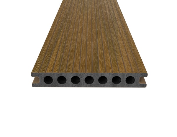 Lame de terrasse composite marron "Neva Protect"  L. 2,2 m x l. 145 mm x EP. 21 mm - Blooma - Brico Dépôt