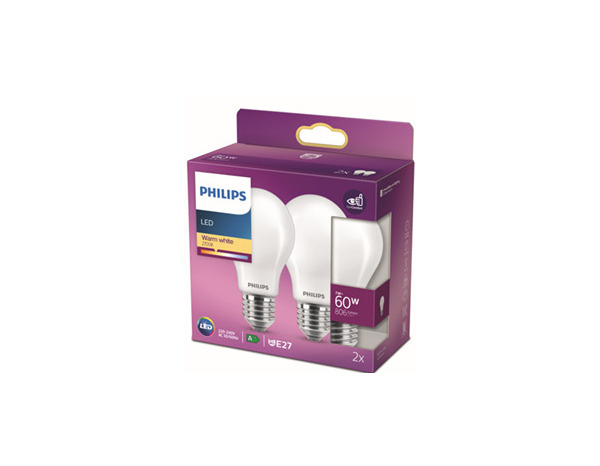 2 ampoules Led 60W E27 - Blanc chaud - Philips - Brico Dépôt